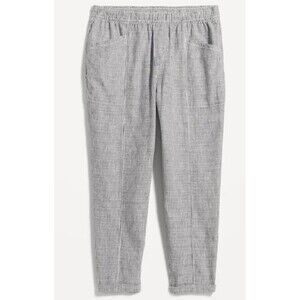 NWT Old Navy High-Waisted White Blue Striped Cropped Linen-Blend Tapered Pants L